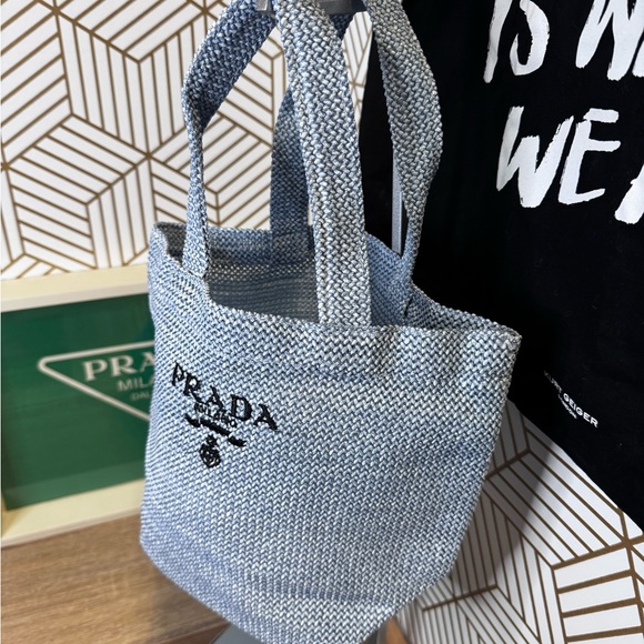 Prada Milano Mini Canvas Tote / Mini Shopper - Blue Woven Fabric - Picture 3 of 6
